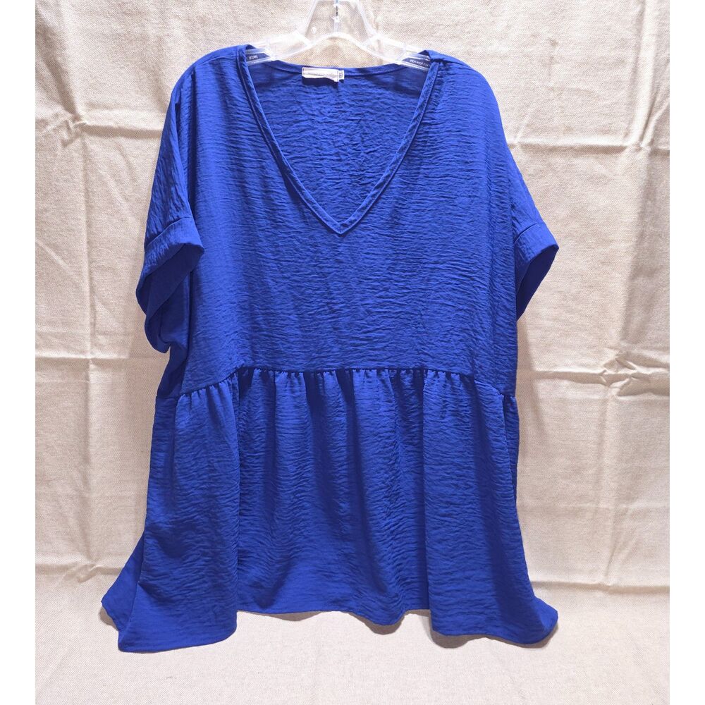 Chic Soul Royal Blue Textured Babydoll Peplum Blouse – Size XL